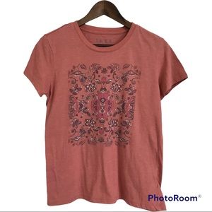 Free State Terra Cotta Floral Foliage Screen Print Graphic T-shirt Size M